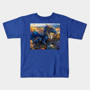 Beautiful blue and gold fantasy dragon Kids T-Shirt